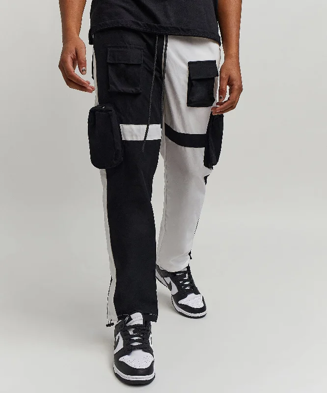 Bader Cotton Twill Color Block Utility Joggers - Black&White