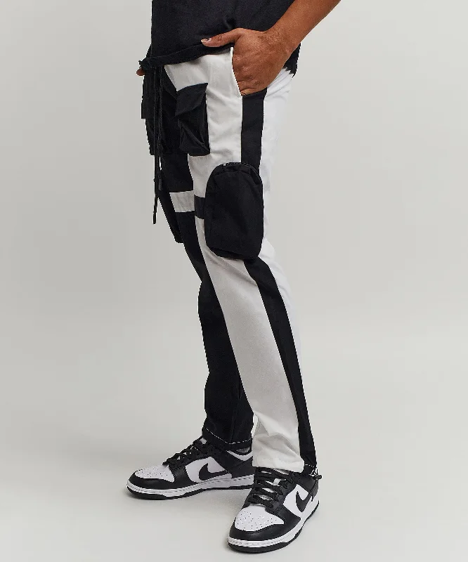 Bader Cotton Twill Color Block Utility Joggers - Black&White