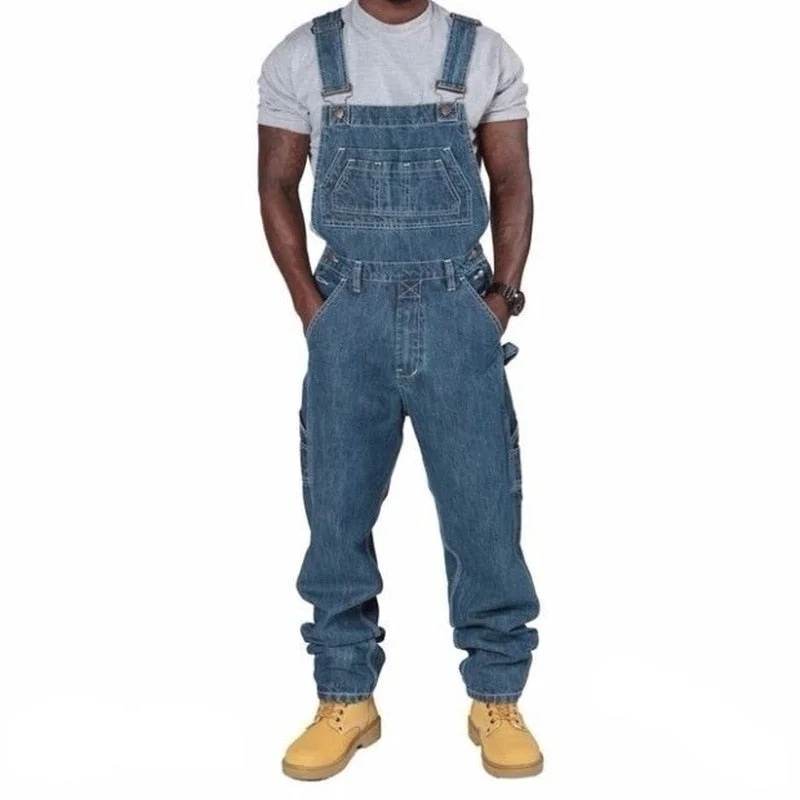 Bonsir Fashion  Men Jeans New Suspenders Casual Multi-pocket Jeans Loose Pants Men Clothing Plus Size Overalls Trend Denim Pants