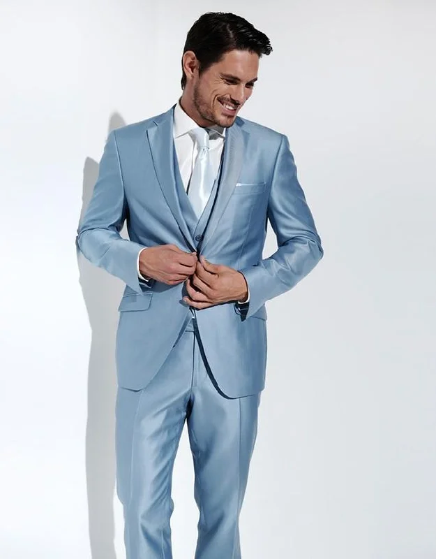 Bonsir New Arrival Groom Tuxedo Baby Blue Groomsmen Notch Lapel Wedding/Dinner Suits Best Man Bridegroom (Jacket+Pants+Tie+Vest)B333