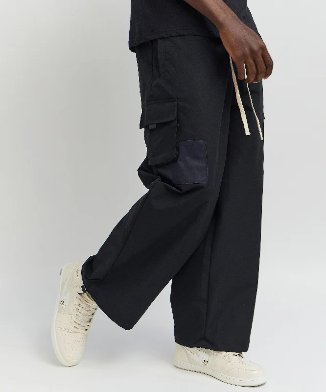 Infantry Parachute Wide Leg Nylon Pants - Black