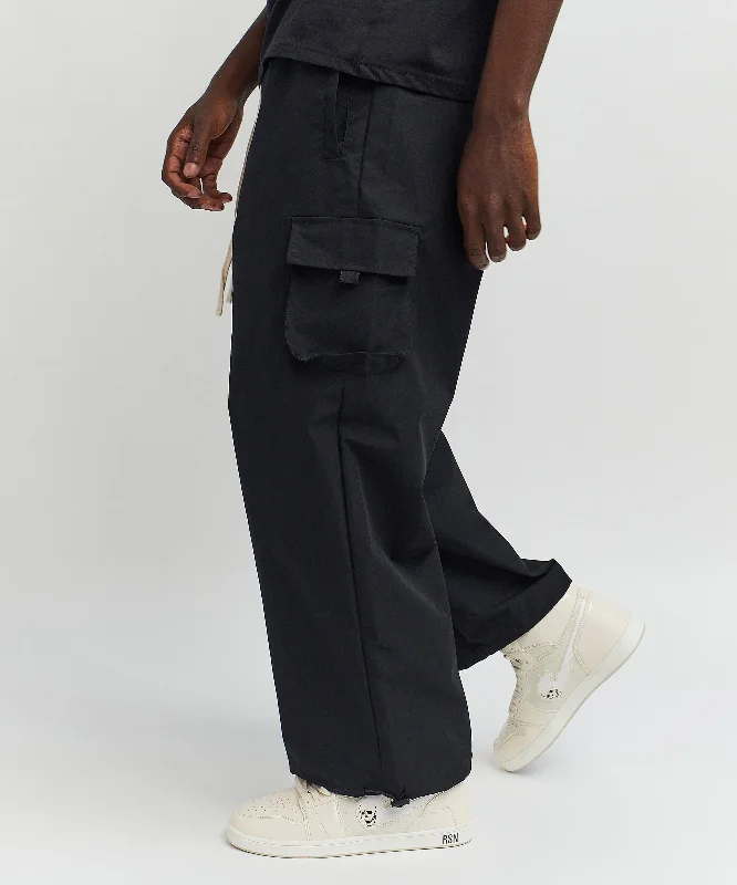 Infantry Parachute Wide Leg Nylon Pants - Black