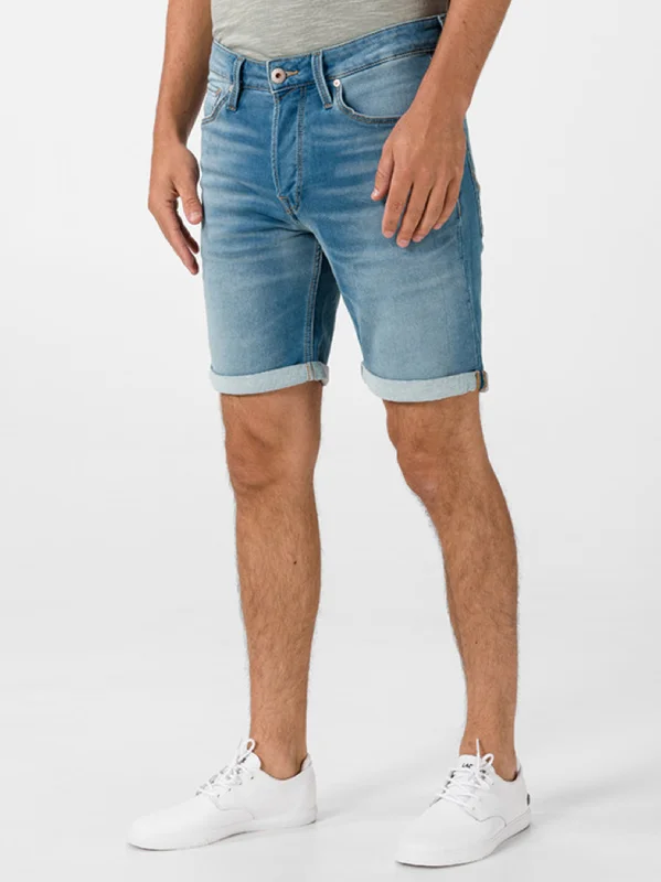 Men's Plain Solid Denim Short,Light Blue