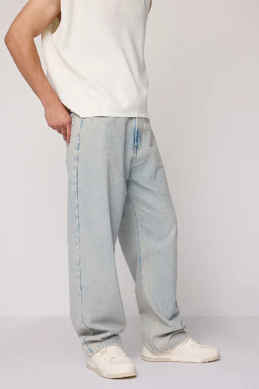 Aqua Blue Light Wash Men's Baggy Fit Jeans