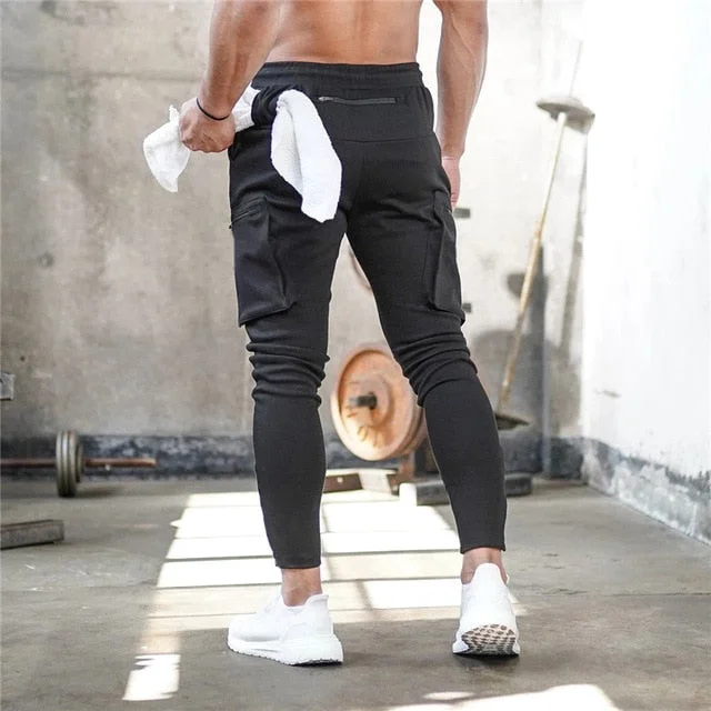 Mens Jogger Pnats Sweatpants Man Gyms Workout Fitness Cotton Trousers Male Casual Fashion Skinny Track Pants Zipper design Pants