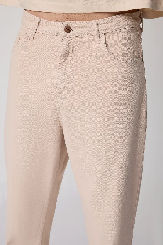 Neutral Beige Men's Carrot Fit Denim Jeans