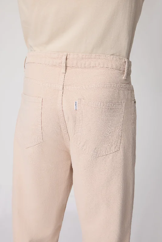 Neutral Beige Men's Carrot Fit Denim Jeans