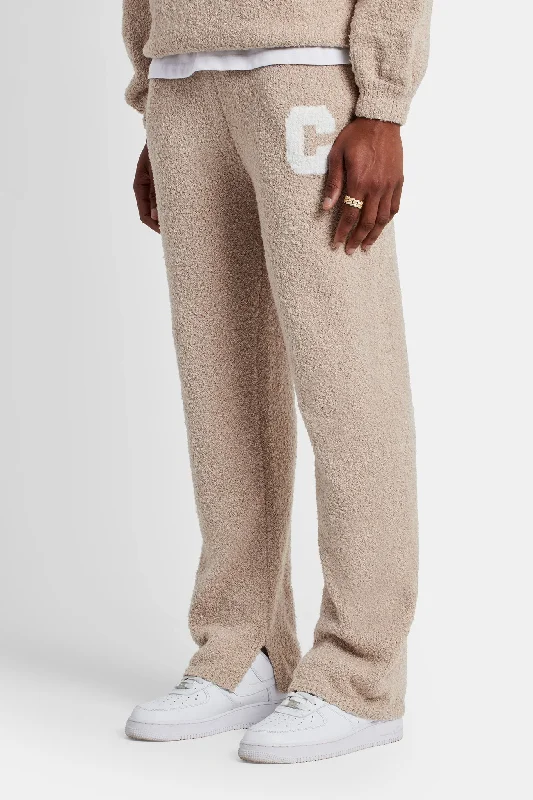 Textured Split Hem Knitted Jogger - Beige