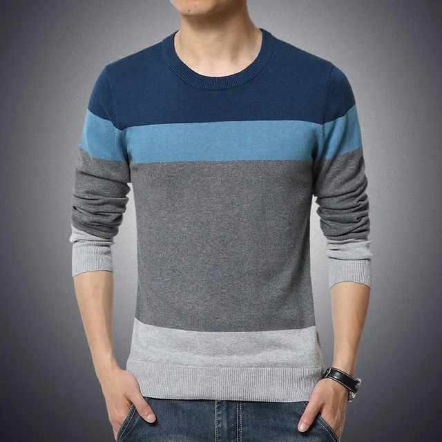 Casual Men's Sweater O-Neck Striped Slim Fit Knittwear 2019 Autumn Mens Sweaters Pullovers Pullover Men Pull Homme M-3XL