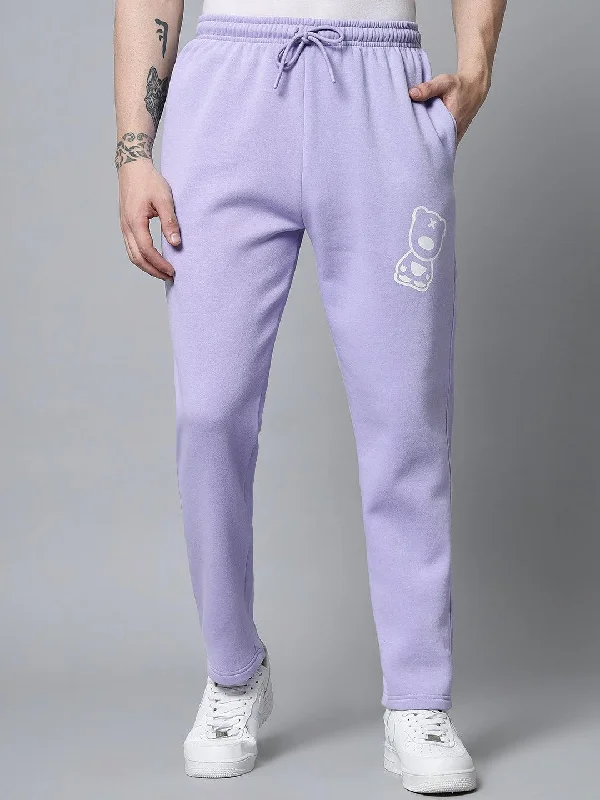 GRIFFEL Men Fleece Basic Solid Front Logo Mauve Trackpants