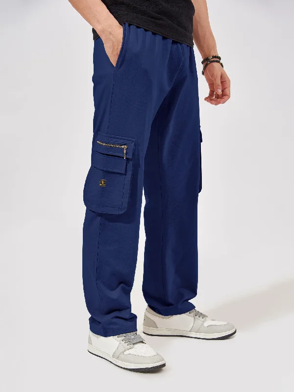 Baggy Side Zip Pocket Navy Cargo