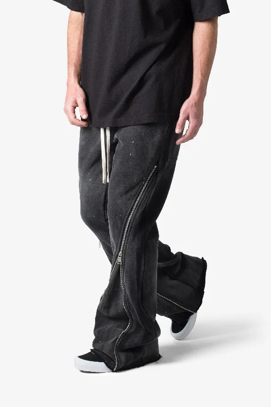 Zipper Flare Sweatpants - Vintage Black