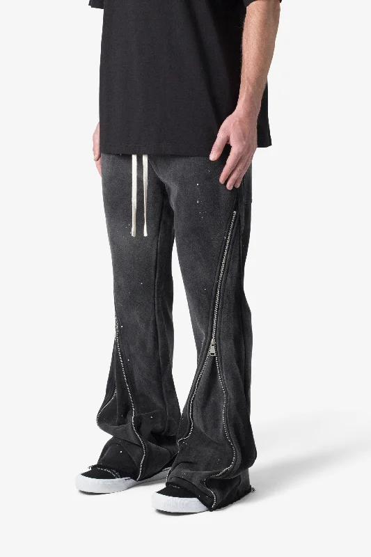 Zipper Flare Sweatpants - Vintage Black