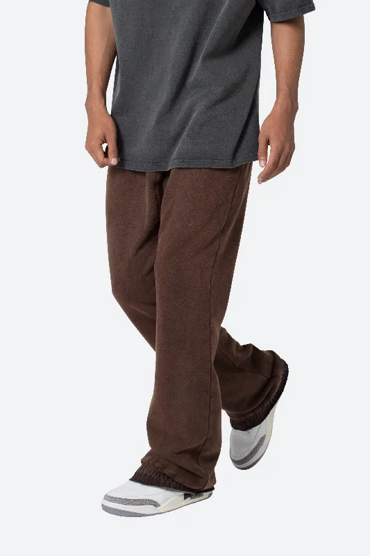 Washed Flare Sweatpants - Brown