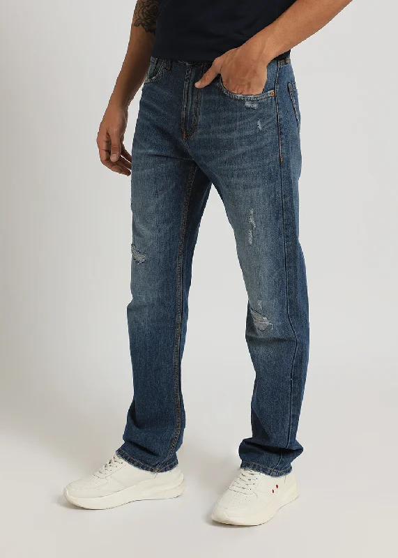 Ribbed Blue Straight fit Jeans