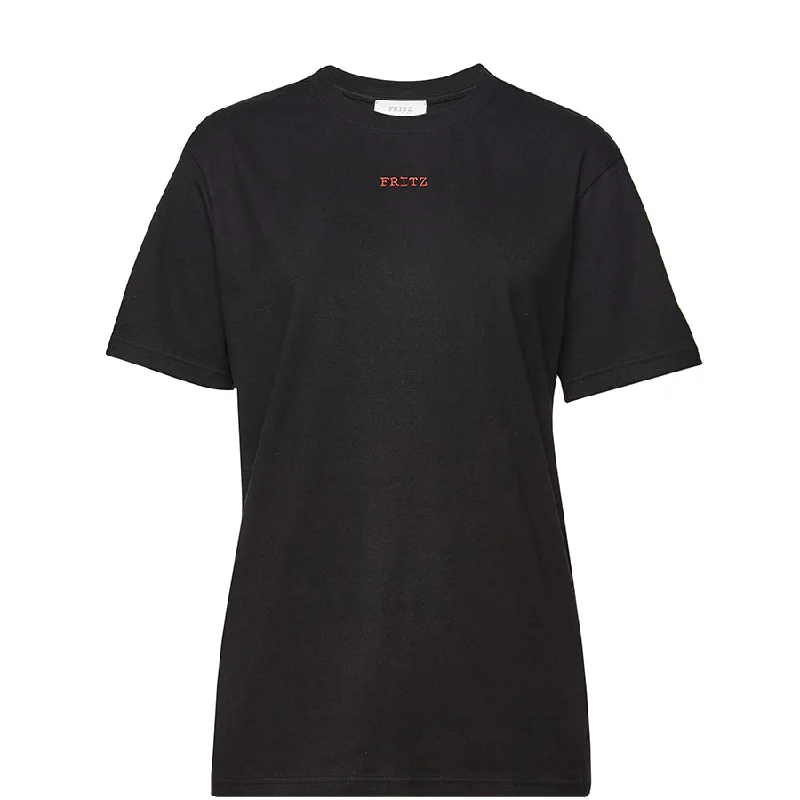 BLACK ORGANIC COTTON UNISEX T-SHIRT WITH FRITZ STITCHING IN RED