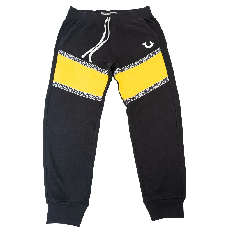 True Religion Mens Black Yellow Detail Jogger Sweatpants