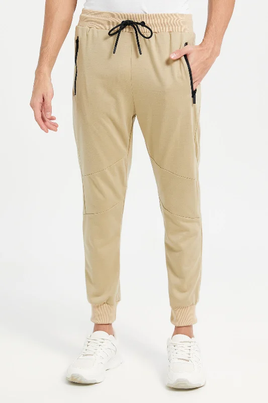 Men Beige Slim Fit Active Pants