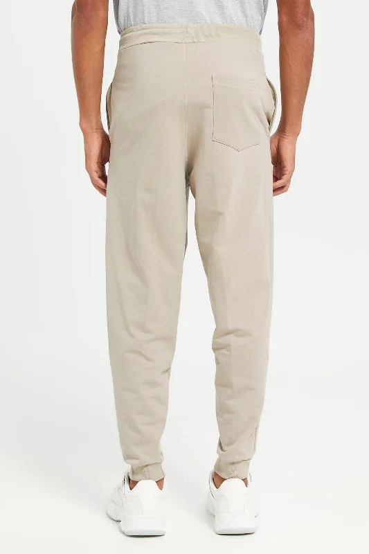 Men Beige Basic Track Pants