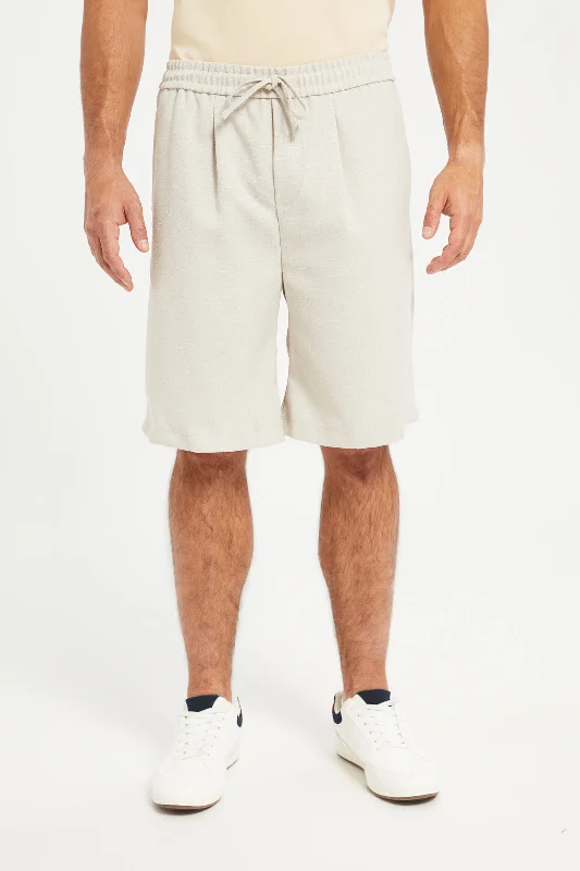 Men Beige Solid Bermuda Shorts