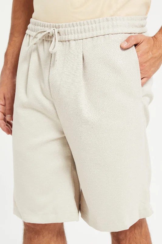 Men Beige Solid Bermuda Shorts