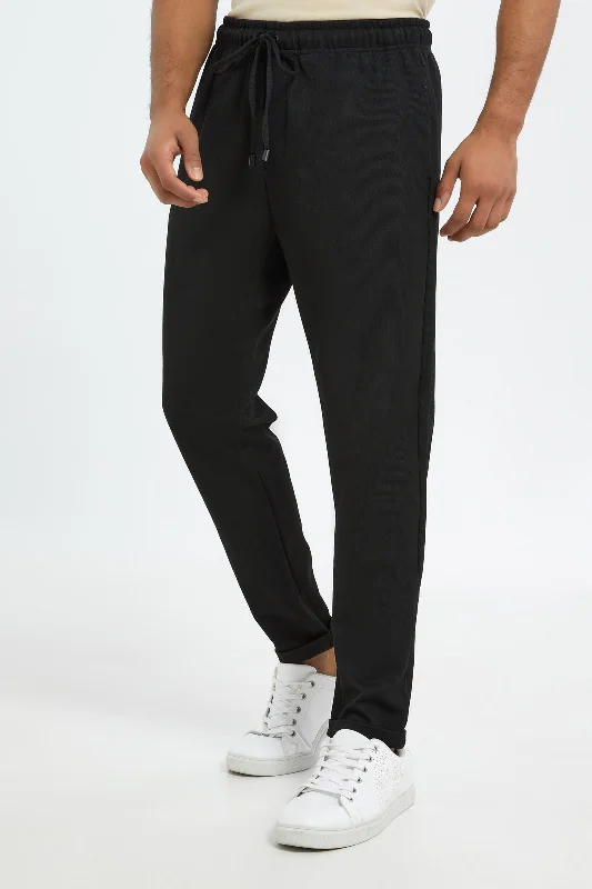 Men Black Pull-On Trousers