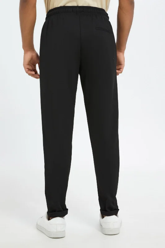 Men Black Pull-On Trousers