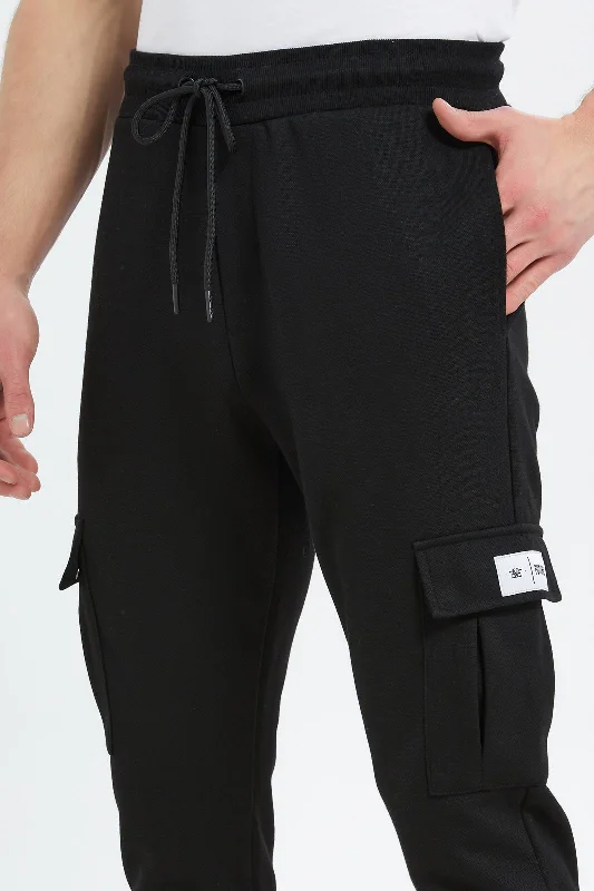 Men Black Cargo Pocket Jogger