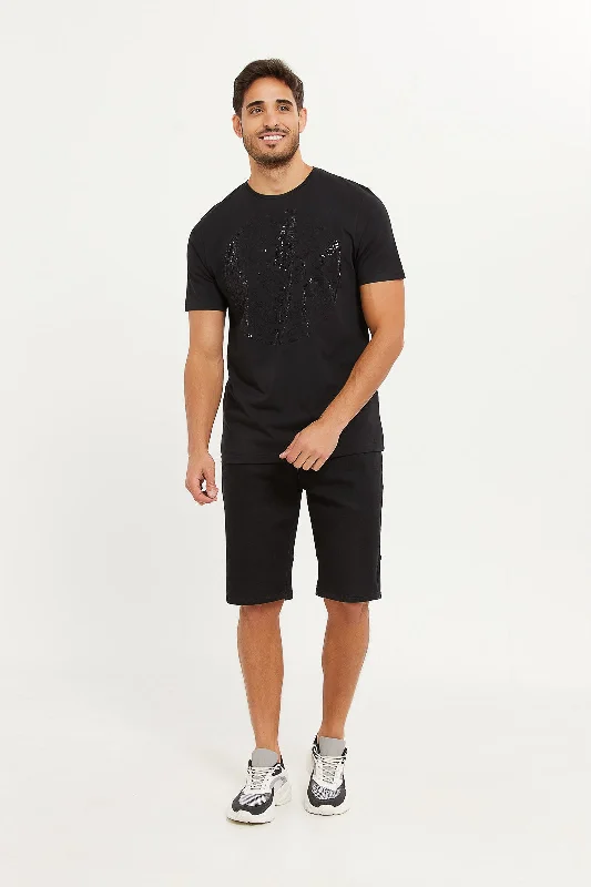 Men Black Denim Pull On Shorts