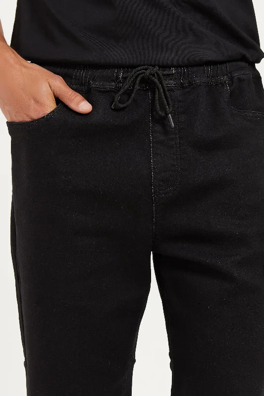 Men Black Denim Pull On Shorts