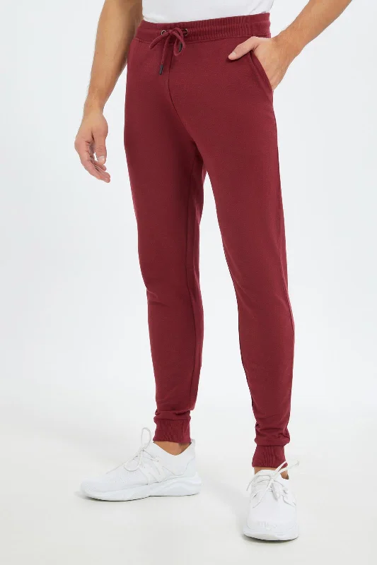 Men Burgundy Plain Jog Pant