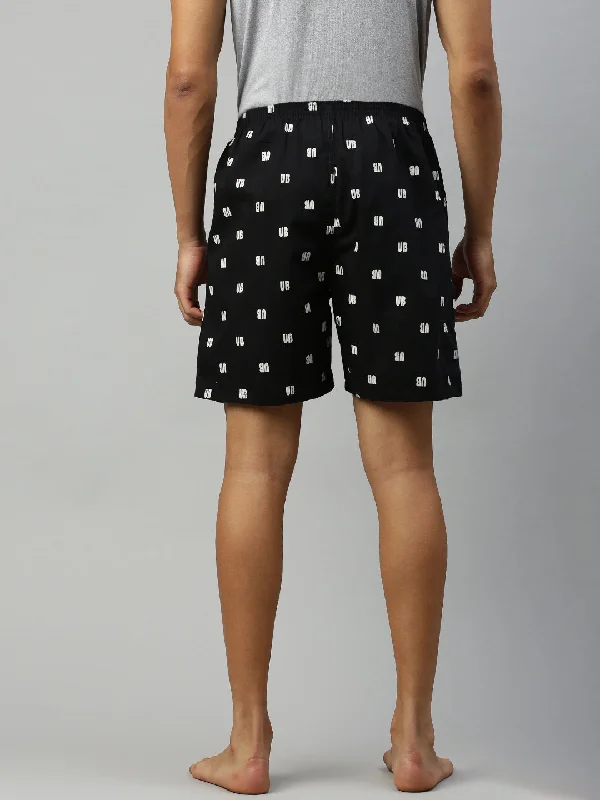 Mens Black Printed Woven Boxer Long WB30