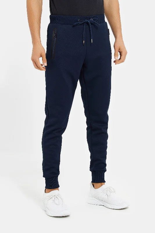 Men Navy Athletic Jogger With Zip Pockets