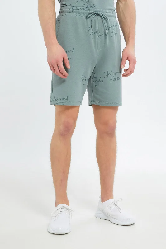 Men Olive Printed Lounge Short