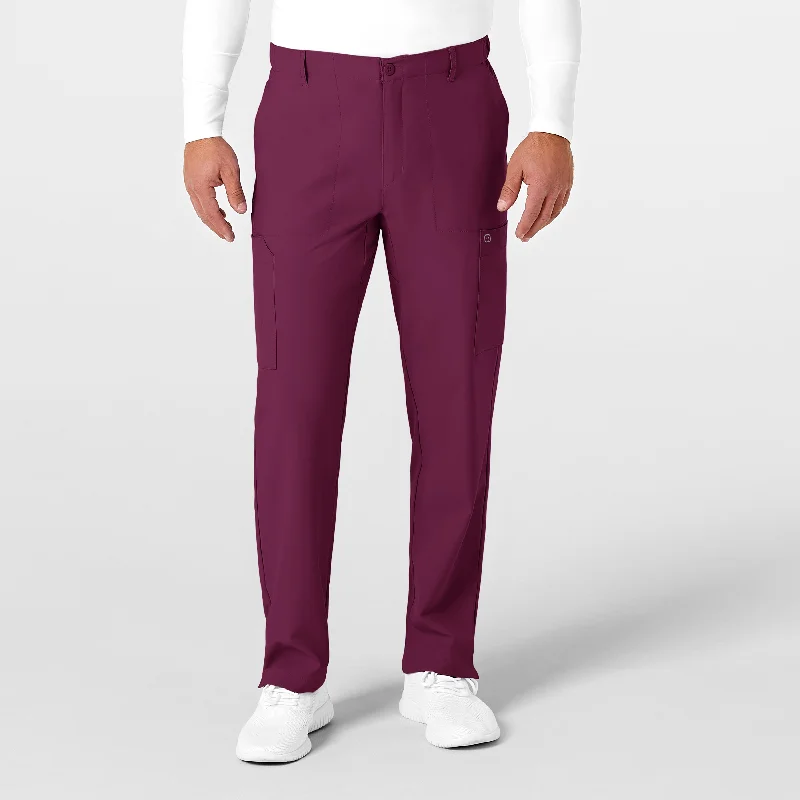 W123 Men's Flat Front Cargo Scrub Pant - Wine