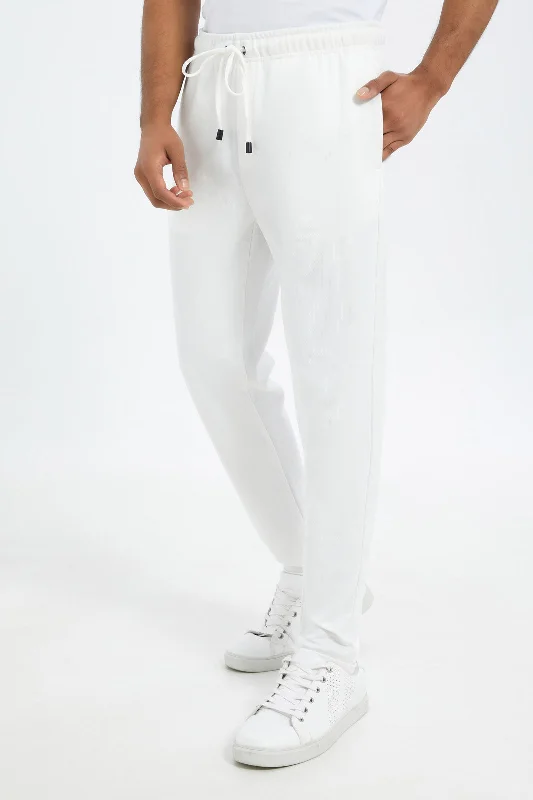 Men White Pull-On Trousers