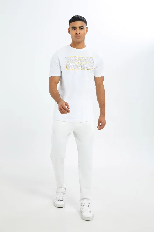 Men White Pull-On Trousers