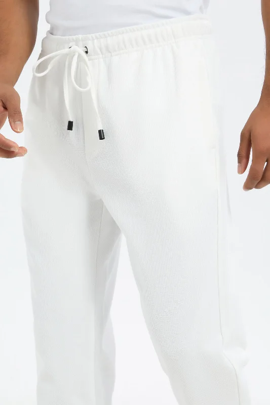 Men White Pull-On Trousers