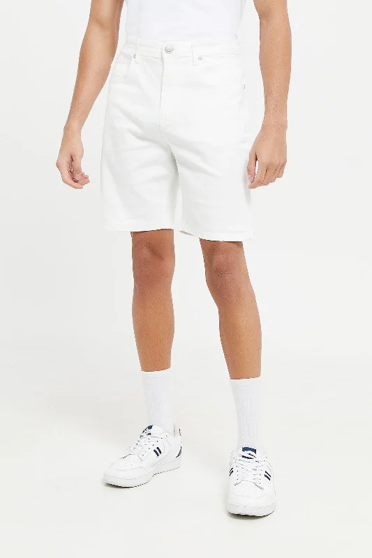 Men White 5-Pocket Denim Short